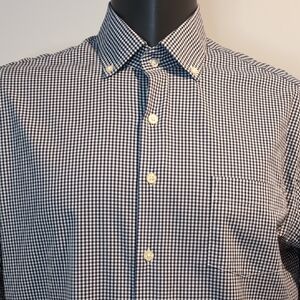 Peter Millar Navy Blue Check Button Down Shirt